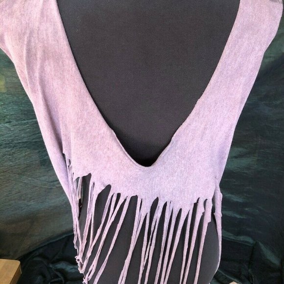 Purple Ombre Distressed Off-Shoulder Shirt Dress Rips Unique Sz O/S - Picture 5 of 9
